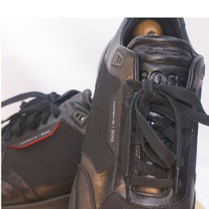Hugo Boss x Porsche Mens 10.5 Black Leather Textile Low Top Trainers Designer